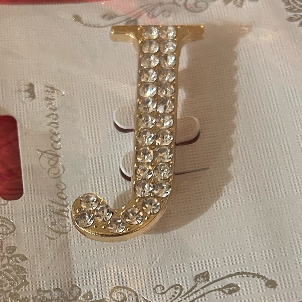 Elegant rhinestone letter “J” brooch Gold  tone